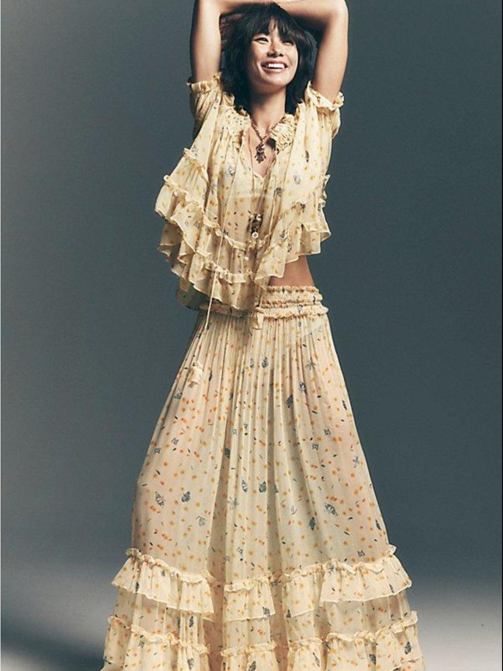 FREE PEOPLE Yellow Ruffled Boho Two-Piece Set - Picture 2 of 2